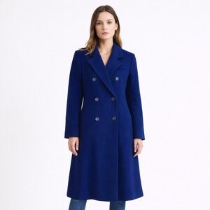 Michelle Stuart Petite Peacoat Cobalt Blue 100 Wool Double Breasted Overcoat USA